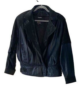 Vintage 80s Byrnes & Baker Men's Black Leather Jacket Snakeskin Embossed Medium